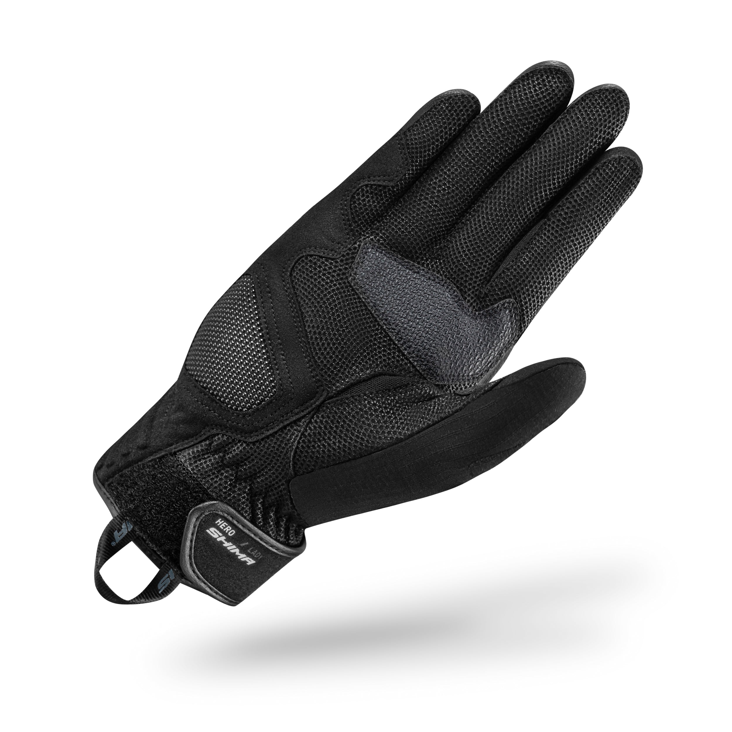 A palm of black short women's motorcycle gloves from Shima