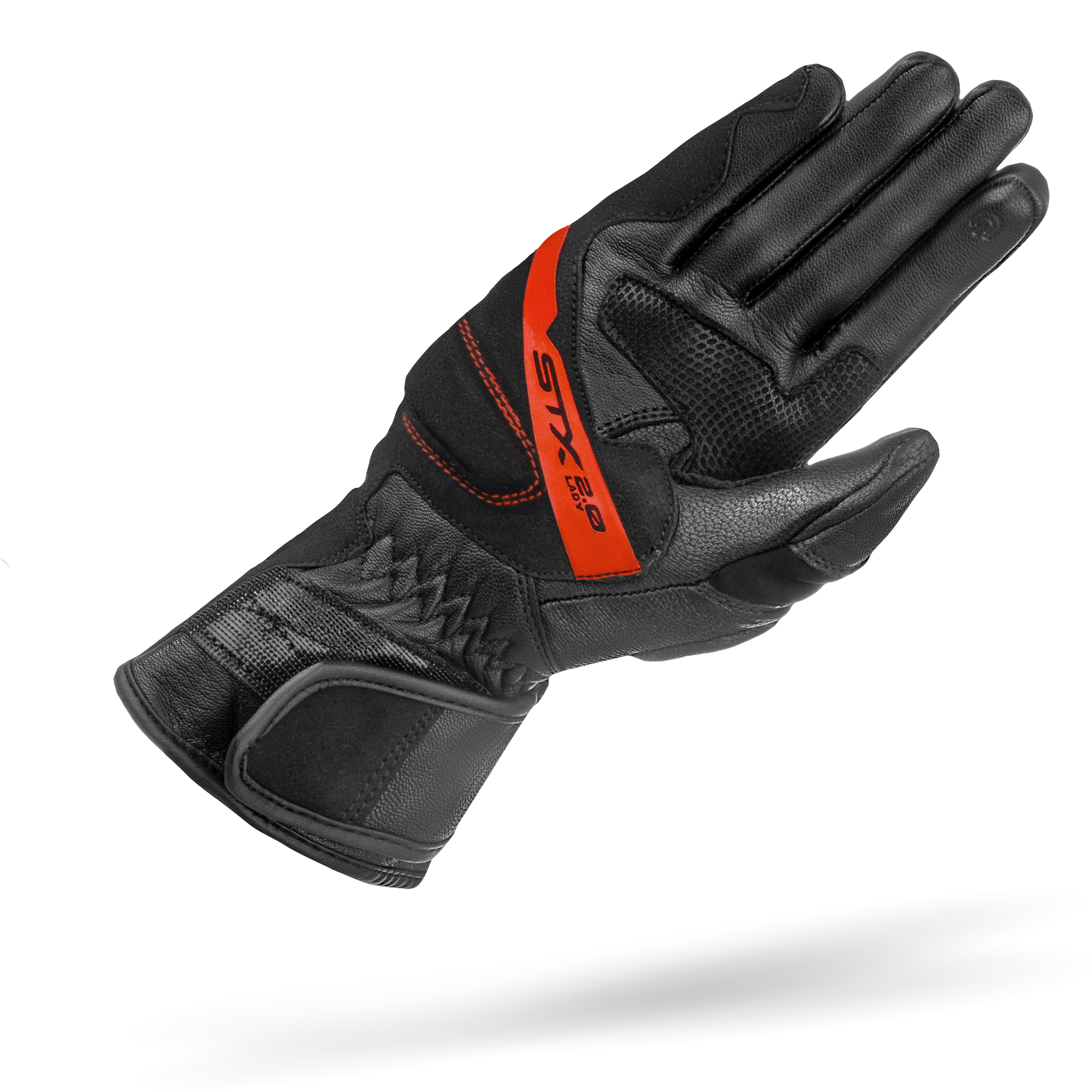 The palm of Black and RED women's leather motorcycle glove STX from SHIMA