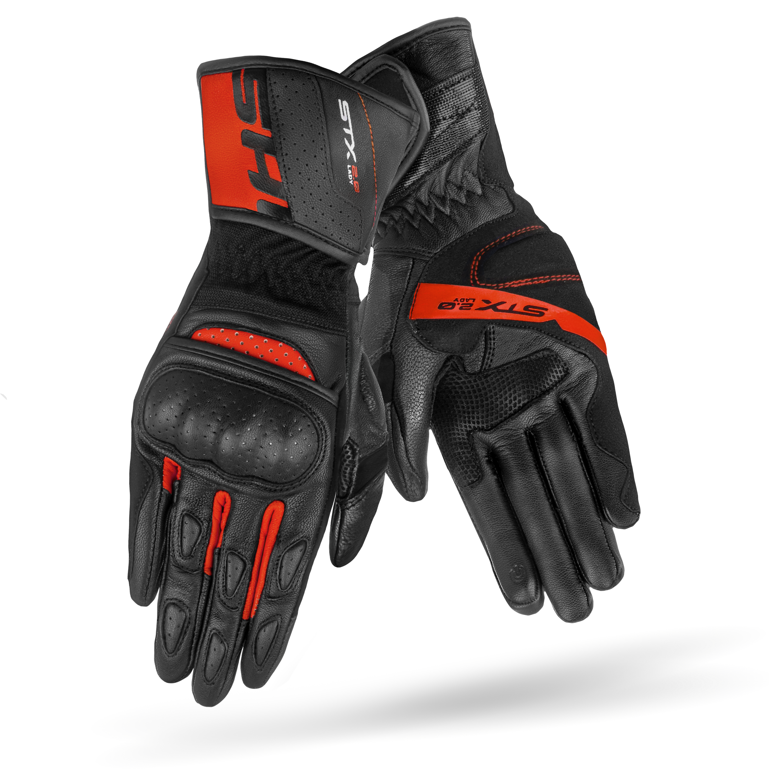Black and RED women's leather motorcycle glove STX from SHIMA
