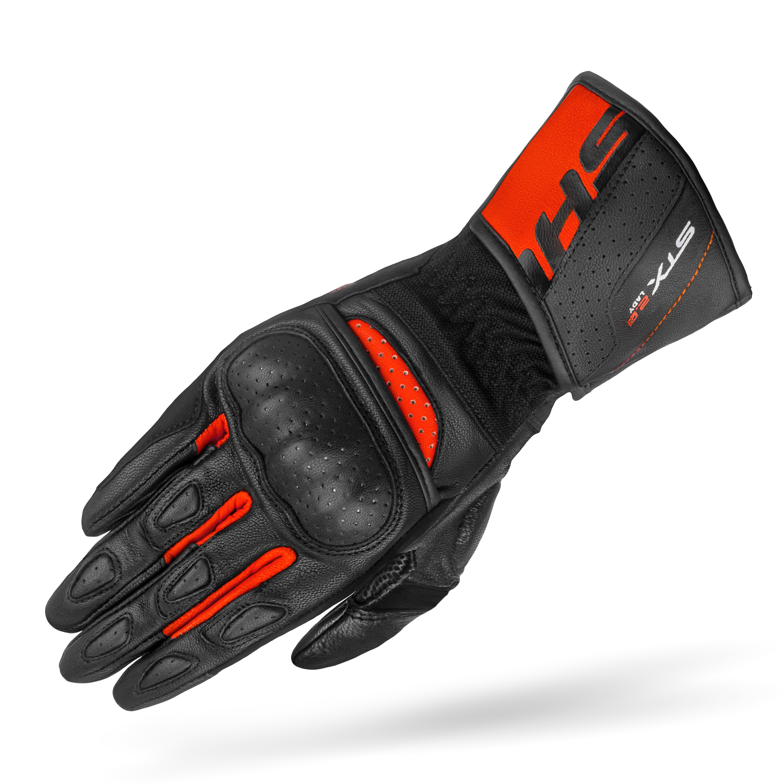 Black and RED women's leather motorcycle glove STX from SHIMA