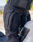 A close up of the ventilation panels on the women motorcycle touring pants
