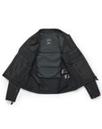 Black jacket with multiple pockets on a white background