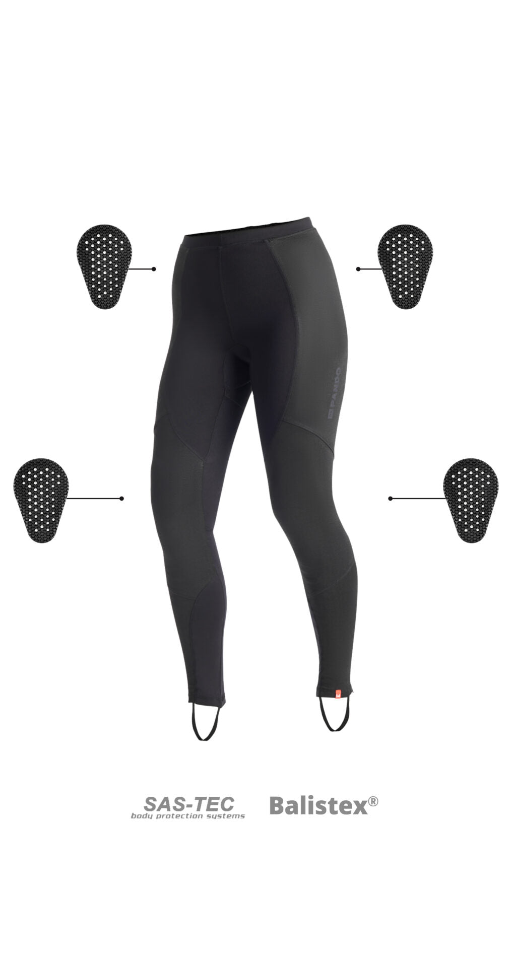  Pando Moto SKIN AAA armoured base layer leggings in black with hip and knee sas-tec protectors