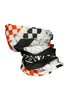 Multicolored patterned neck gaiter on a white background 