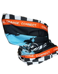 Multicolored neck gaiter with text on a white background for WRWR