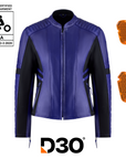 purple motorcycle leather jacket for women with front zipper and D30 protectors