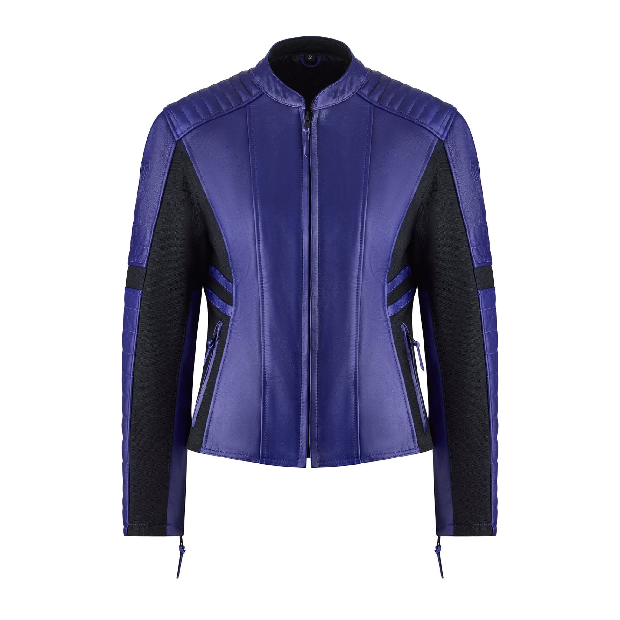 purple motorcycle leather jacket for women with front zipper 