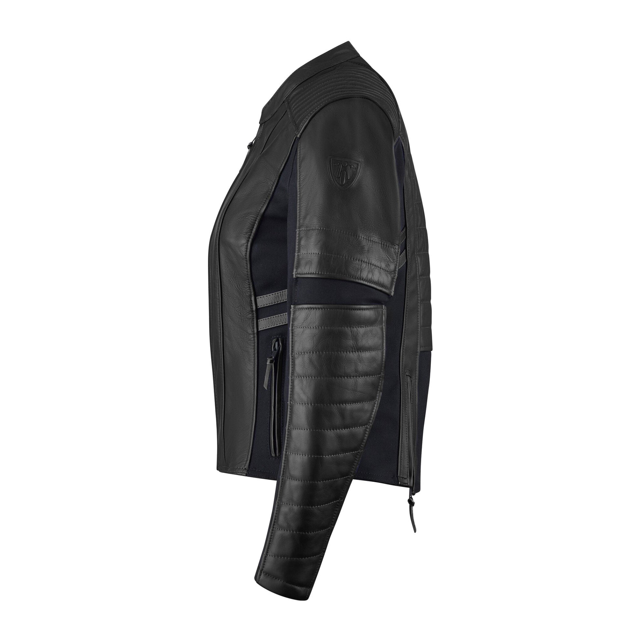 the size of black leather motorcycle jacket with textile inserts