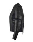 the size of black leather motorcycle jacket with textile inserts