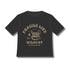 off-black wide cut short sleeve women's motorcycle t-shirt with helmet motive and Fragile like a bomb  logo 