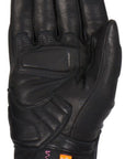 The palm size of Furygan lady black leather motorcycle glove with hard knuckle protectors