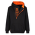 helmet hoodie in black and orange with big zipper in front and Motogirl logo