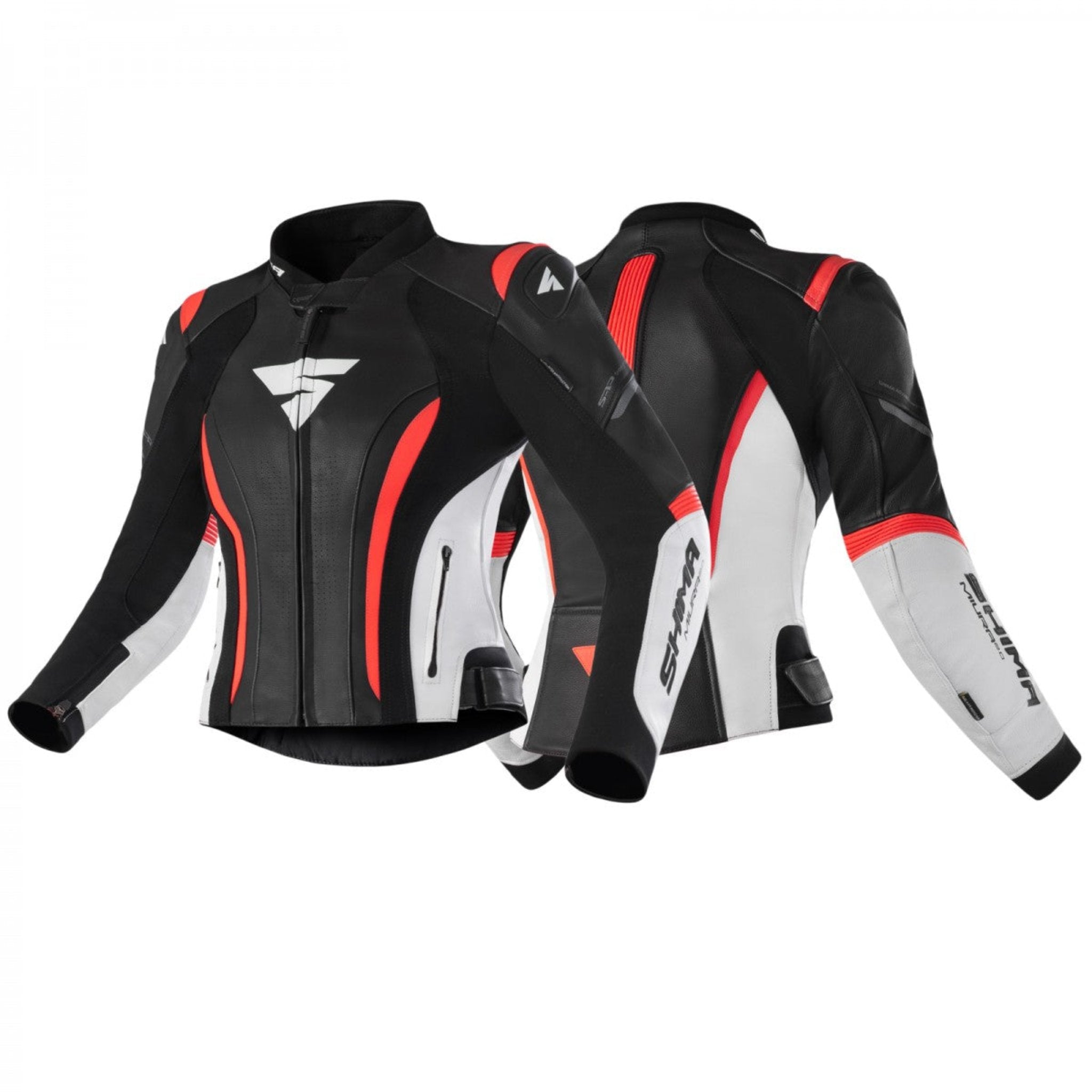 SHIMA MOTORCYCLE LEATHER JACKET IN BLACK FLUO, WHITE AND RED FLUO