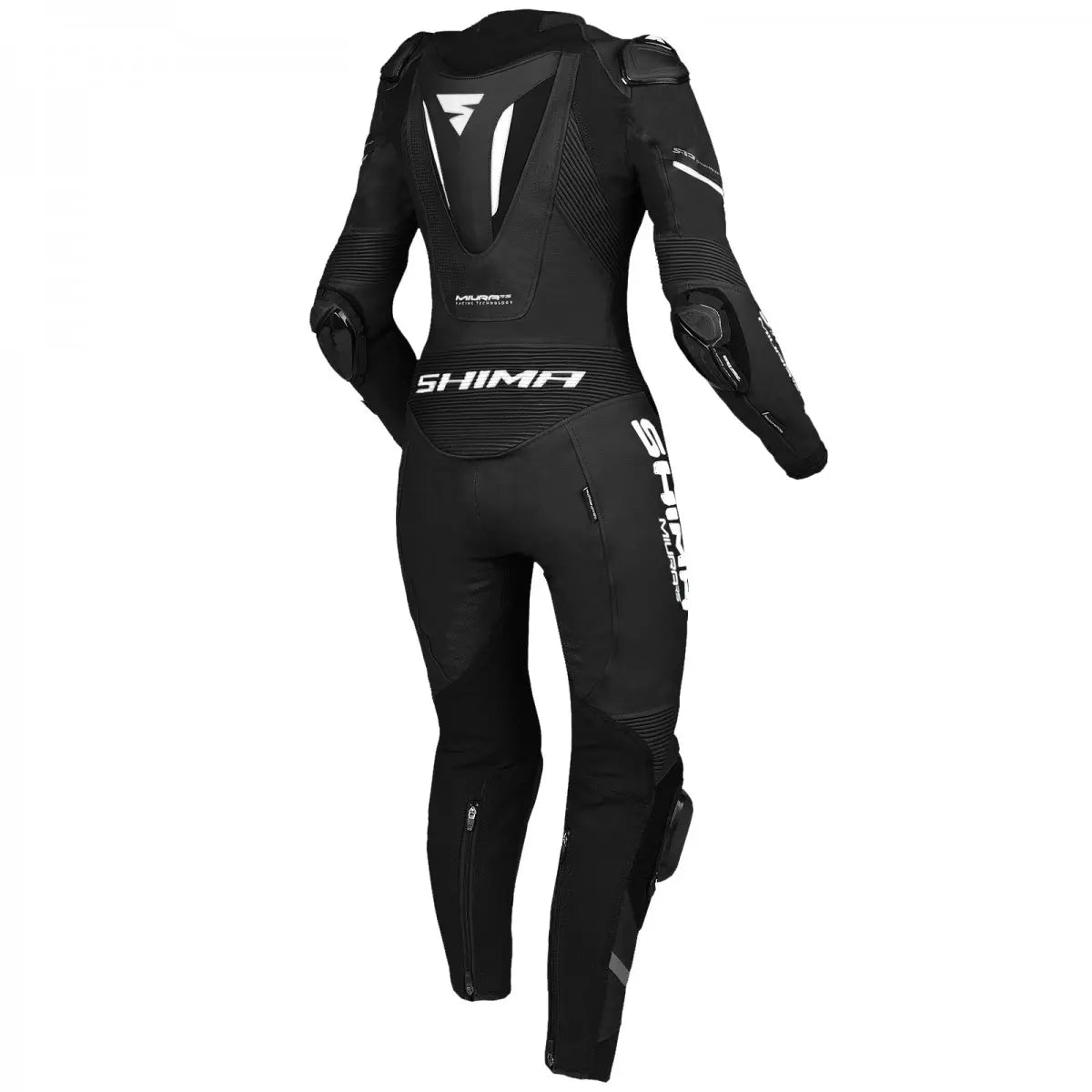 Black and white women's leather motorcycle suit from Shima