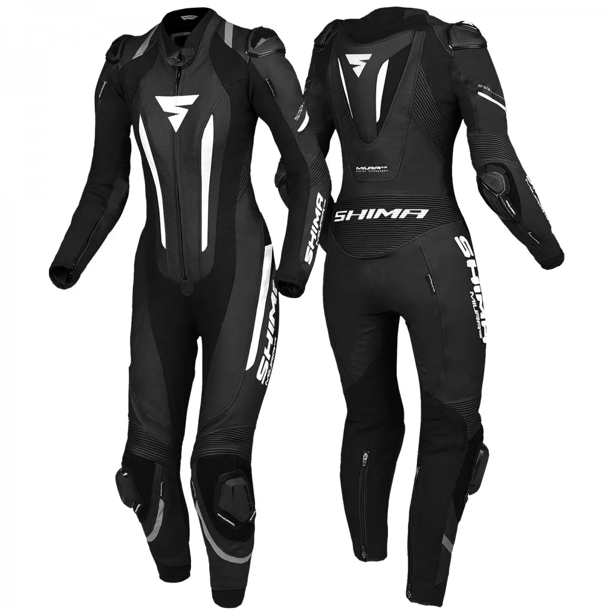 Black and white women&#39;s leather motorcycle suit from Shima
