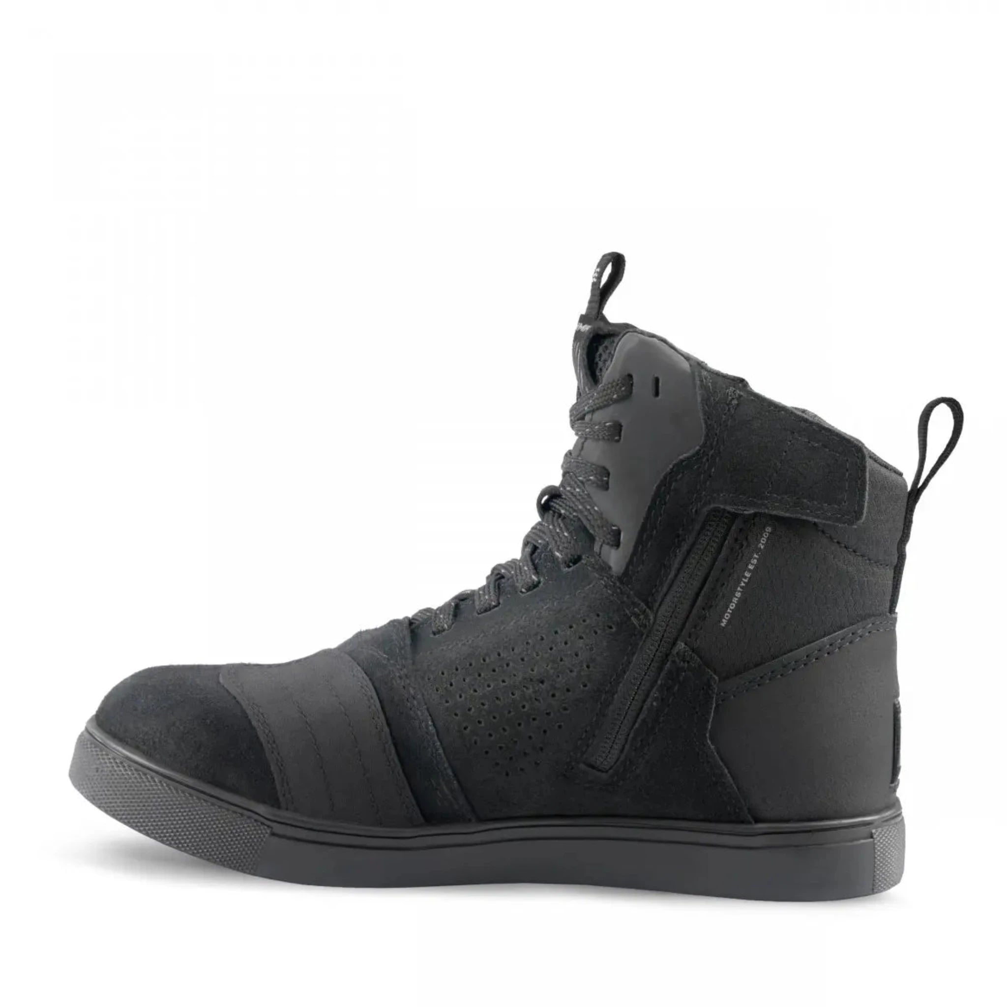 Rebel waterproof motorcycle sneakers with black laces from Shima from the side