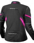 THE BACK OF black and pink lady motorcycle jacket from SHIMA