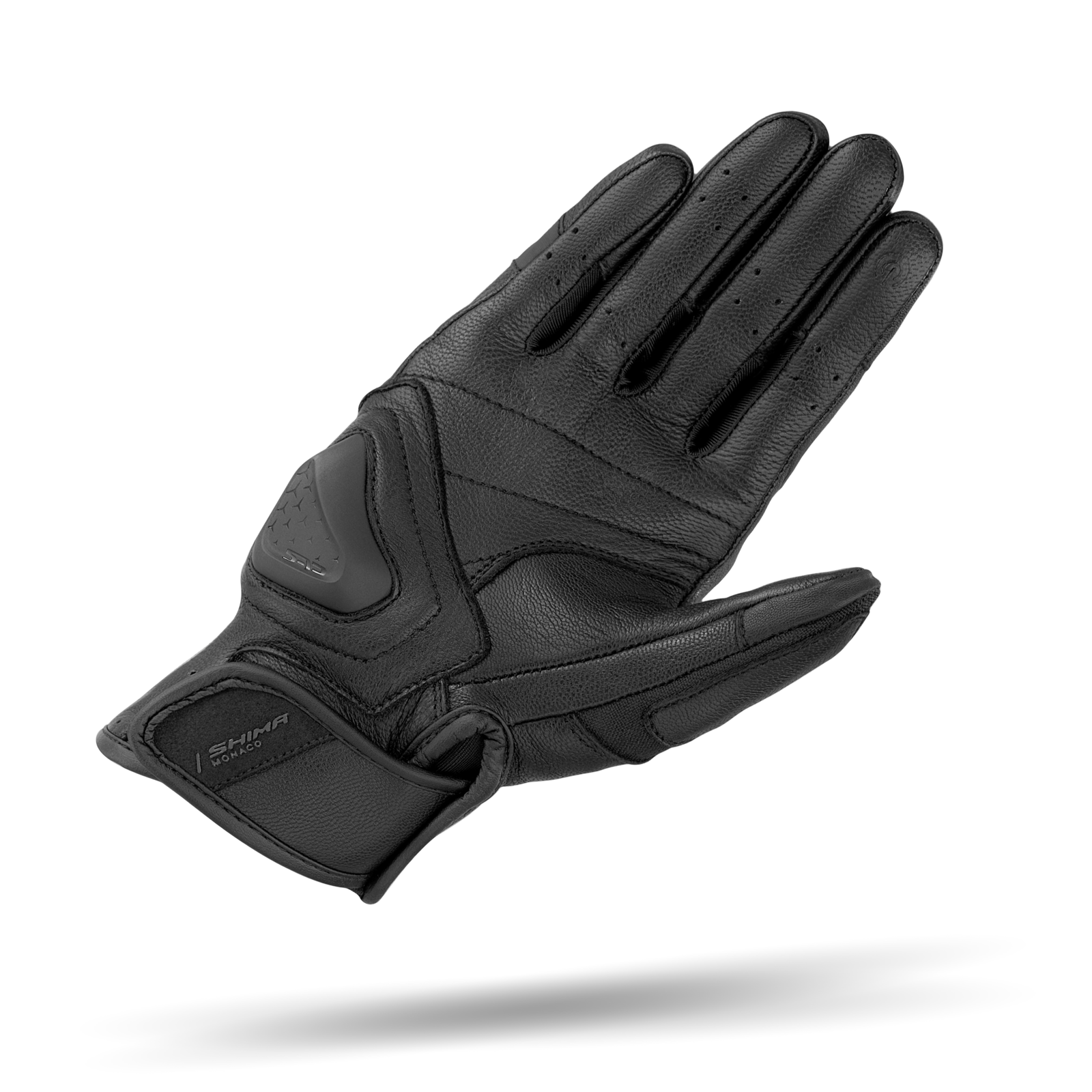 a palm of a Black leather women&#39;s motorcycle gloves from Shima
