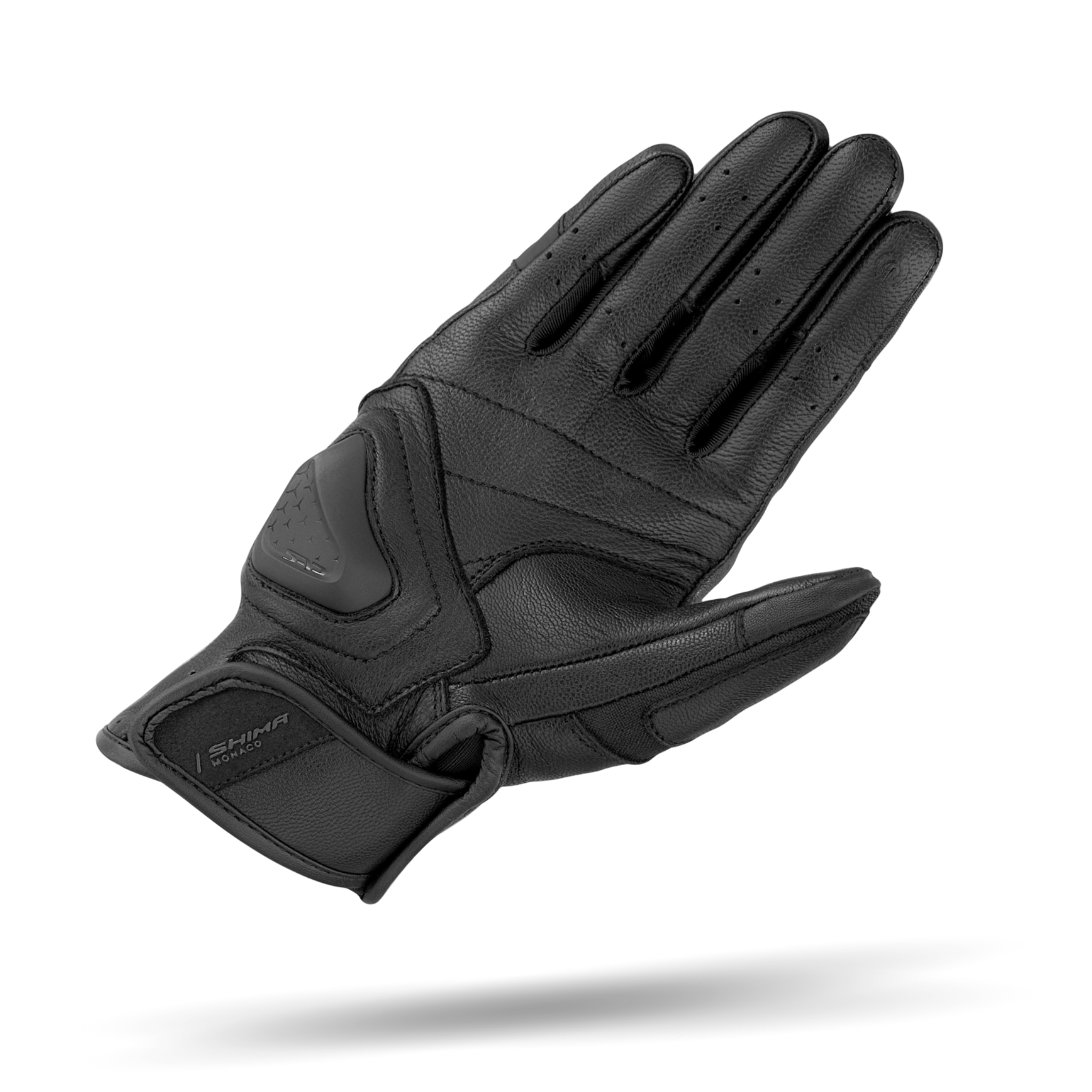 a palm of a Black leather women&#39;s motorcycle gloves from Shima