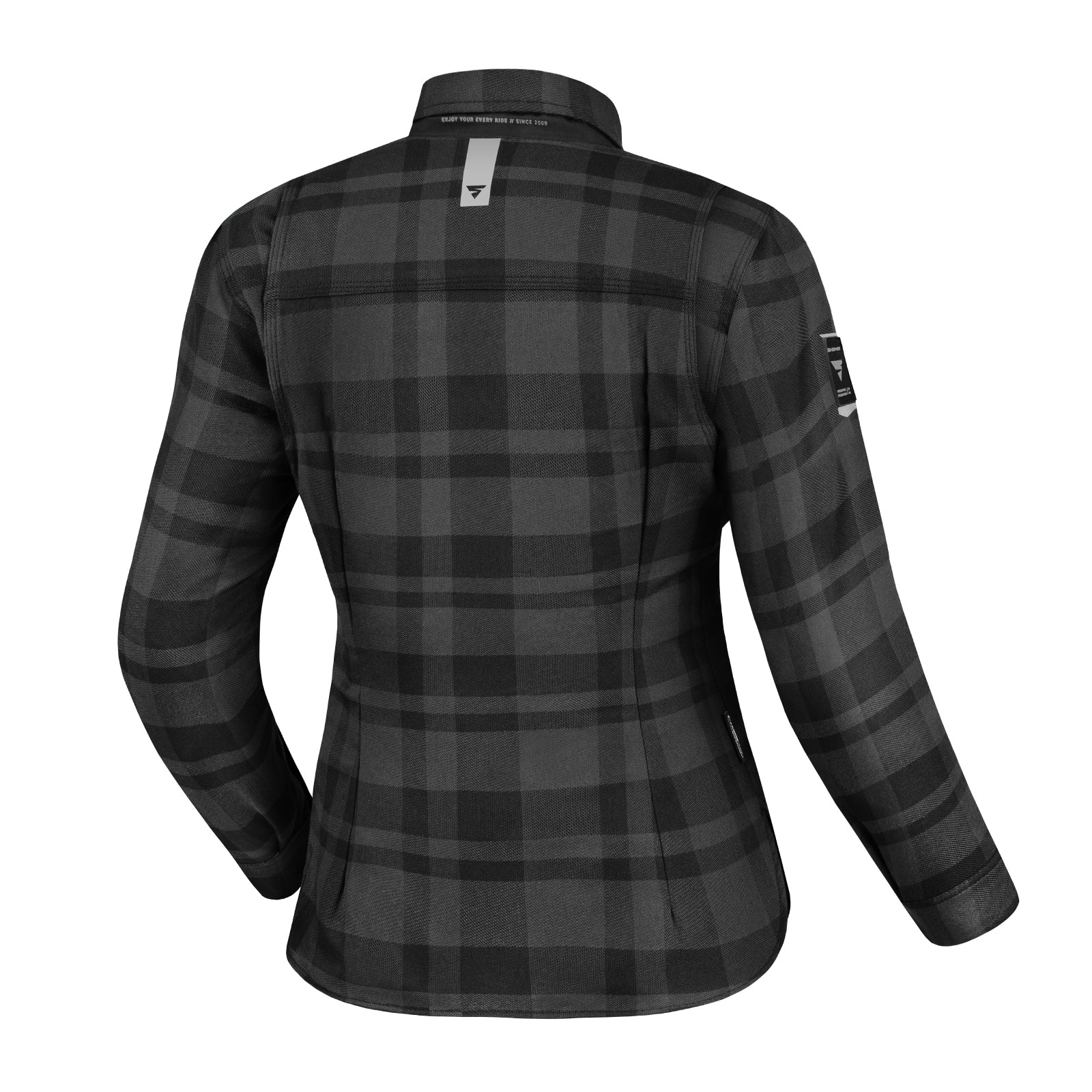 Black and grey lumberjack style women&#39;s motorcycle shirt from Shima 