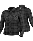 Black and grey lumberjack style women's motorcycle shirt from Shima 