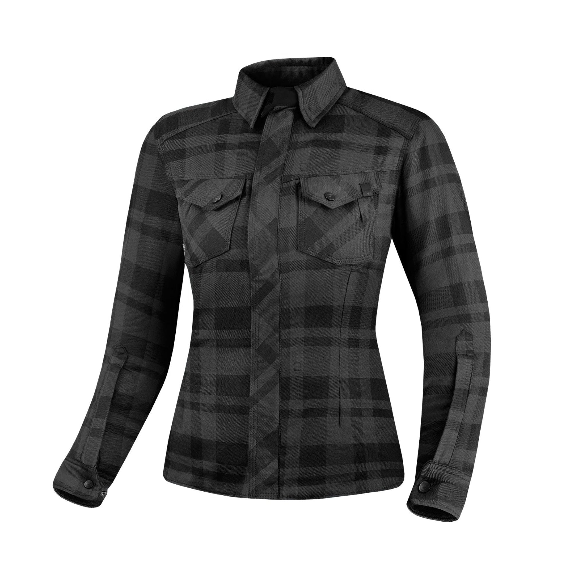 Black and grey lumberjack style women&#39;s motorcycle shirt from Shima 