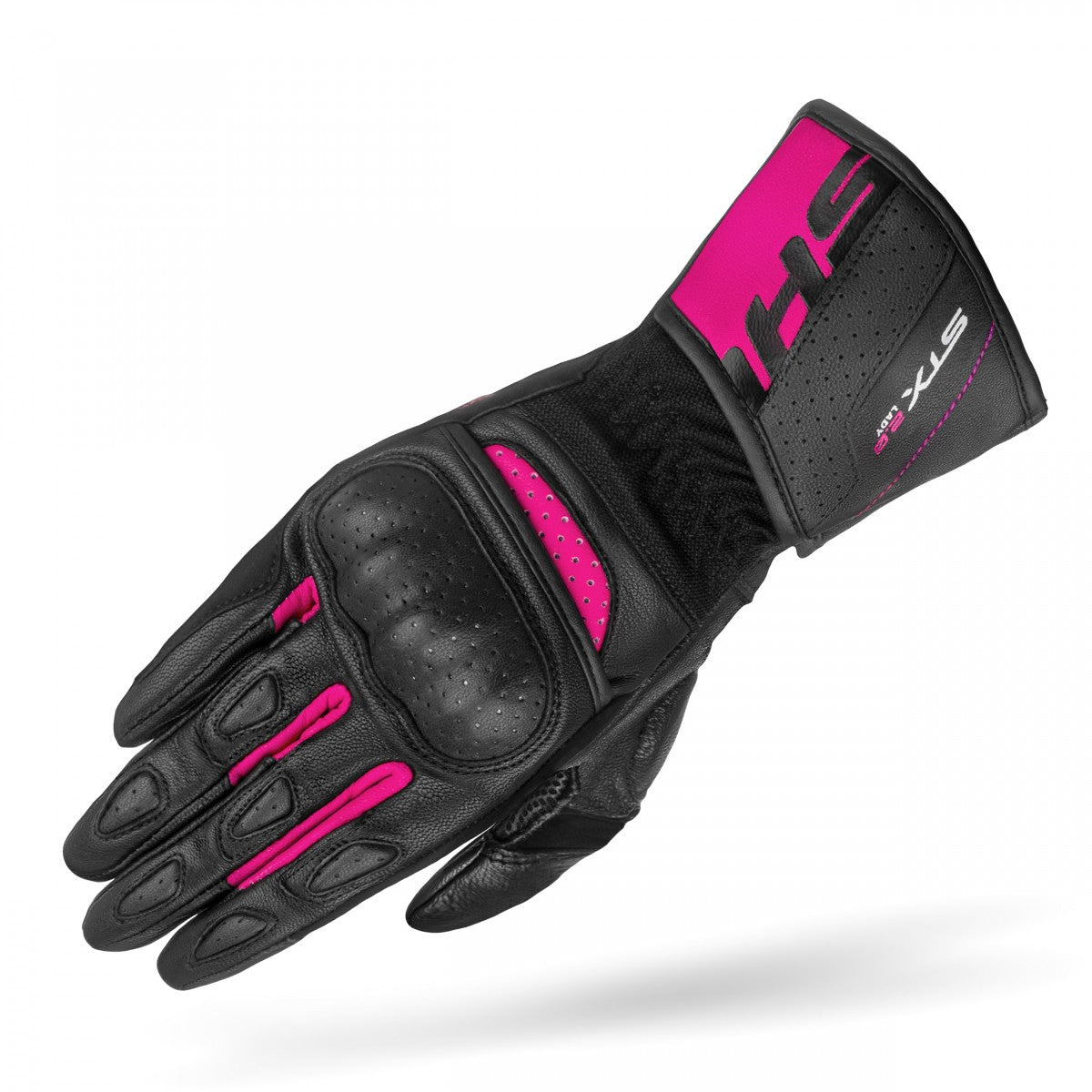 Black and pink women's leather motorcycle glove STX from SHIMA