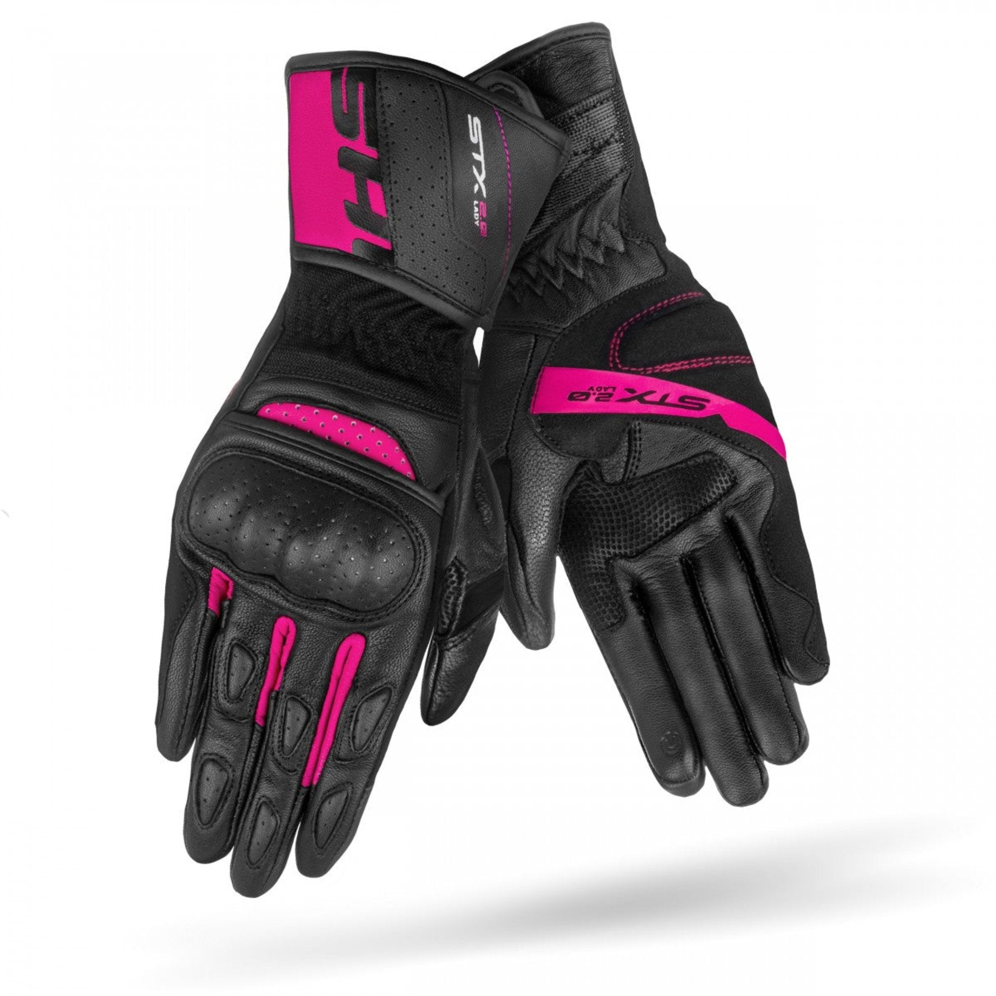 Black and pink women&#39;s leather motorcycle glove STX from SHIMA