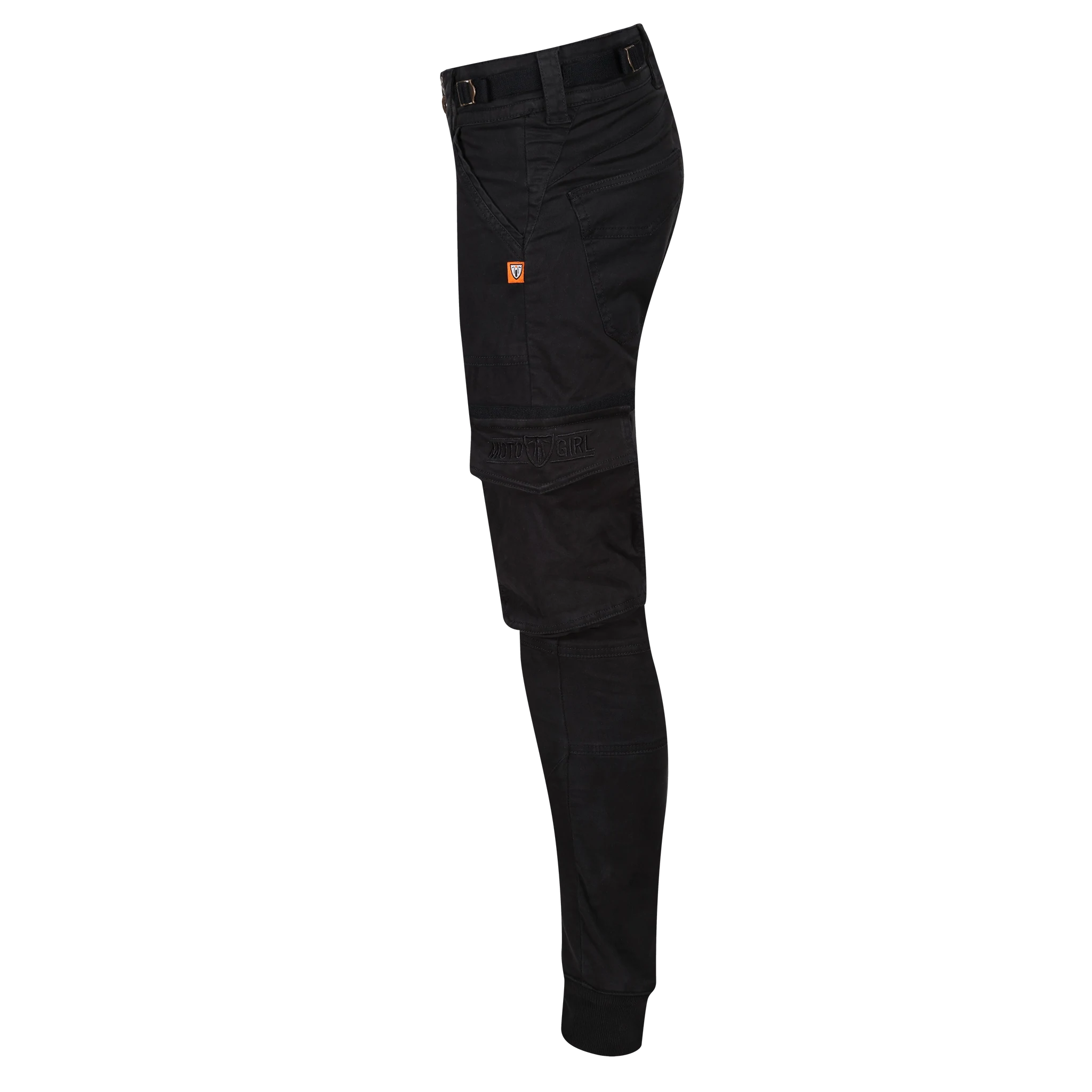 Women&#39;s black motorcycle cargo pants Lara from MotoGirl from the side