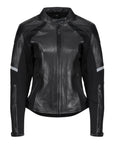 Black leather women's motorcycle jacket with reflectors from Moto Girl 