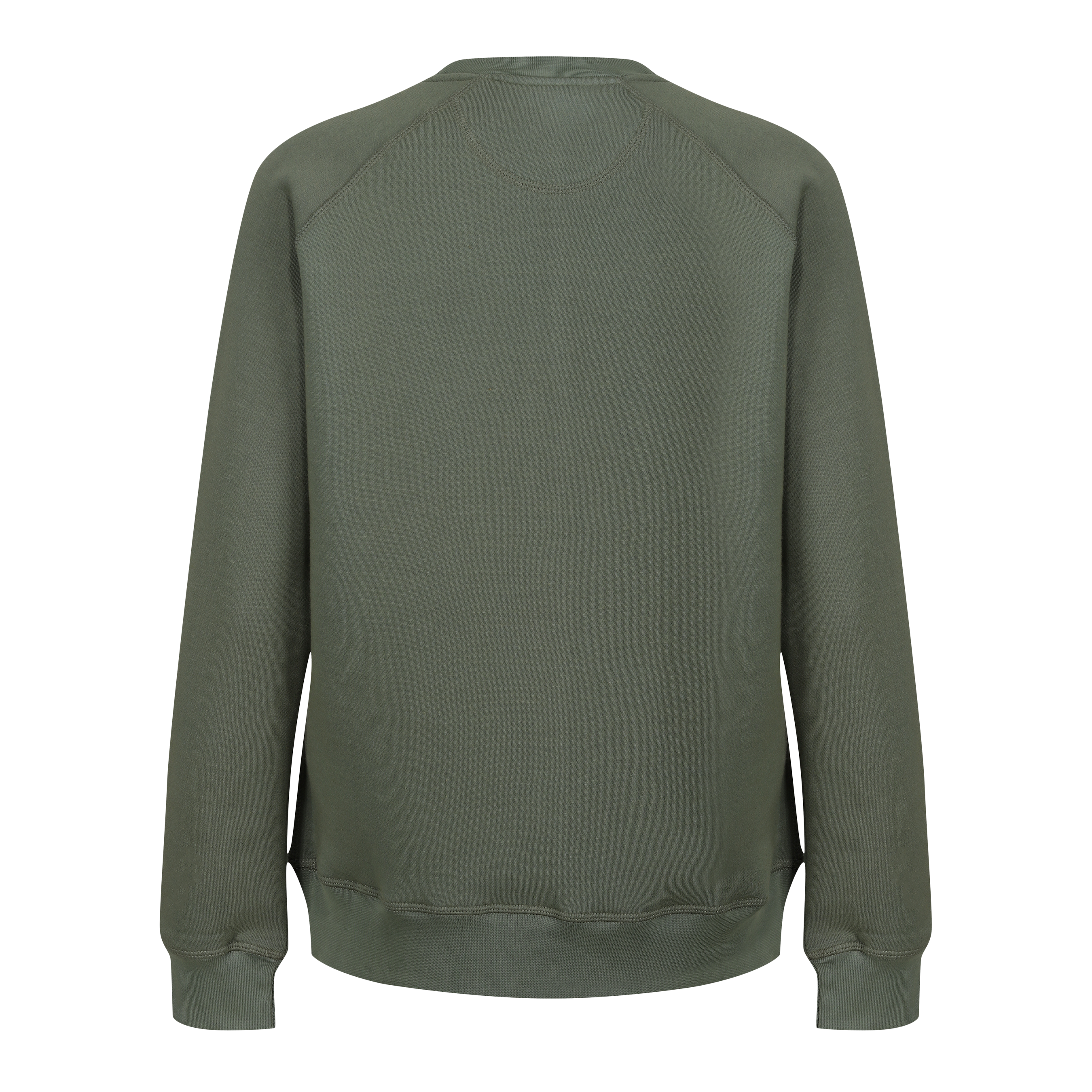 The back of an olive green colour lady sweatshirt with Moto Girl 3D logo