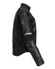 The side of Black leather women's motorcycle jacket with reflectors from Moto Girl 