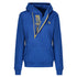 Blue and yellow motorcycle helmet hoodie from Moto Girl from front 