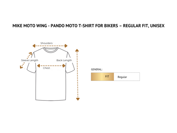 Size chart for Pando Moto female motorcycle t-shirt