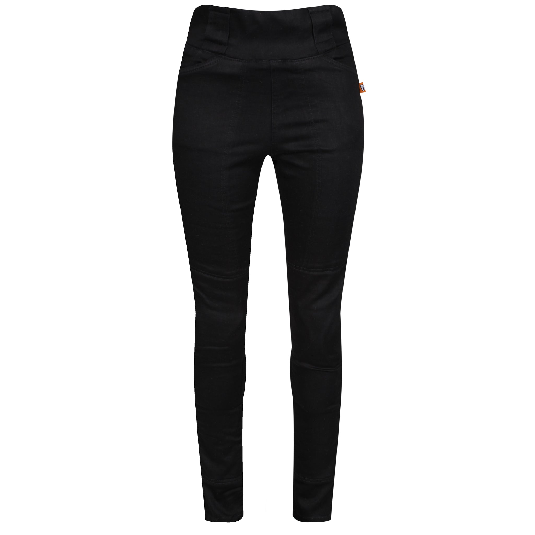 Black women's motorcycle jeggings from Moto girl with high waste from front