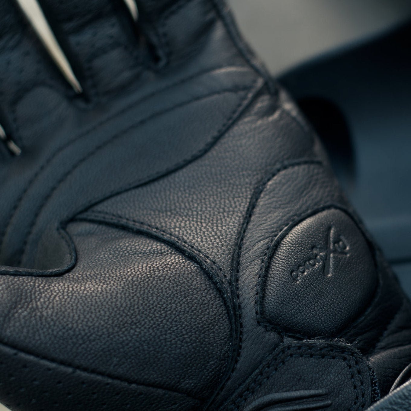 Black leather female motorcycle glove from Shima close up 