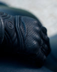 Black leather female motorcycle glove from Shima close up