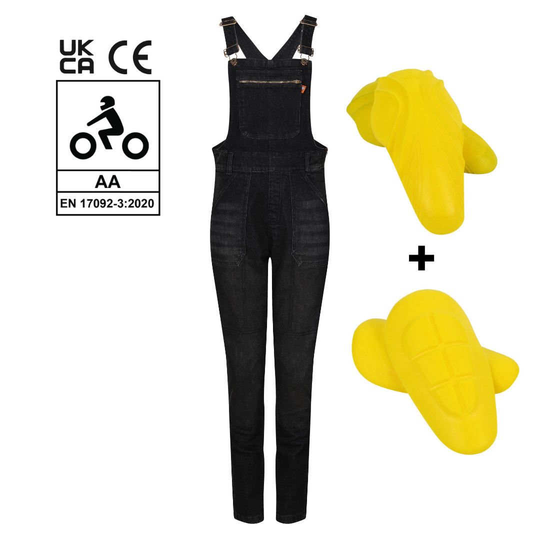  Black women&#39;s motorcycle overall from Moto Girl with yellow protectors
