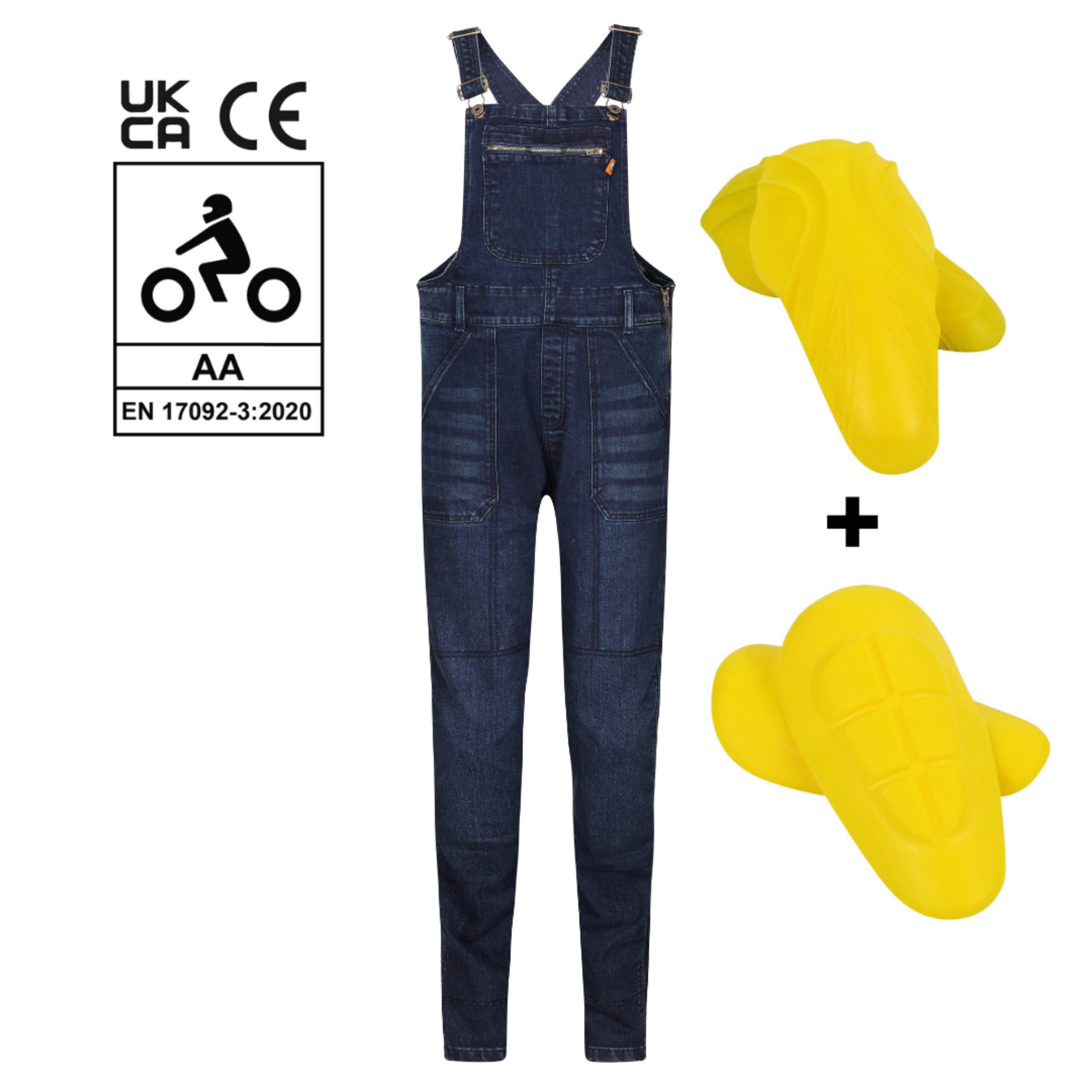 Blue women's motorcycle overall from Moto Girl with yellow protectors