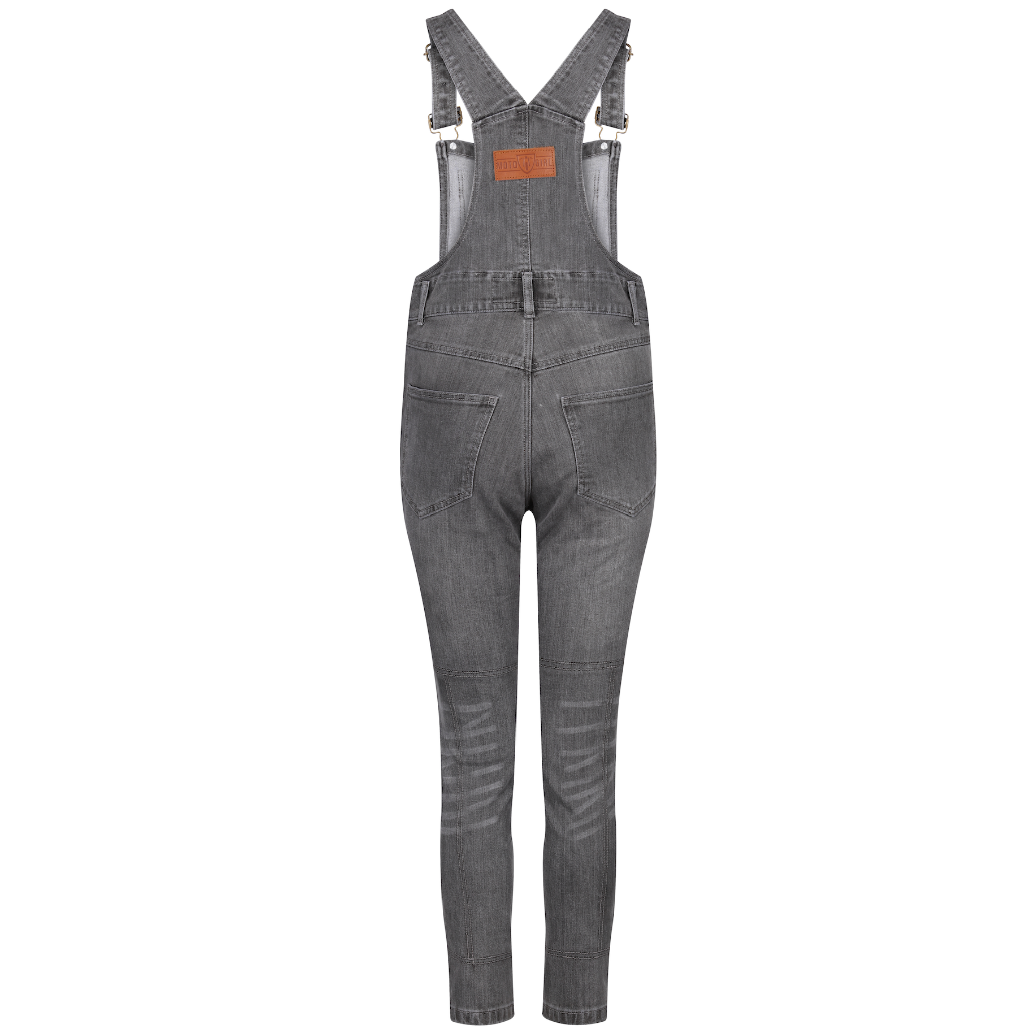 The back of grey women's motorcycle overall from Moto Girl