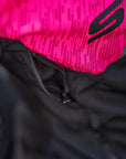 A close up of the ventilation panel on a pink DRIFT  motorcycle jacket from Shima