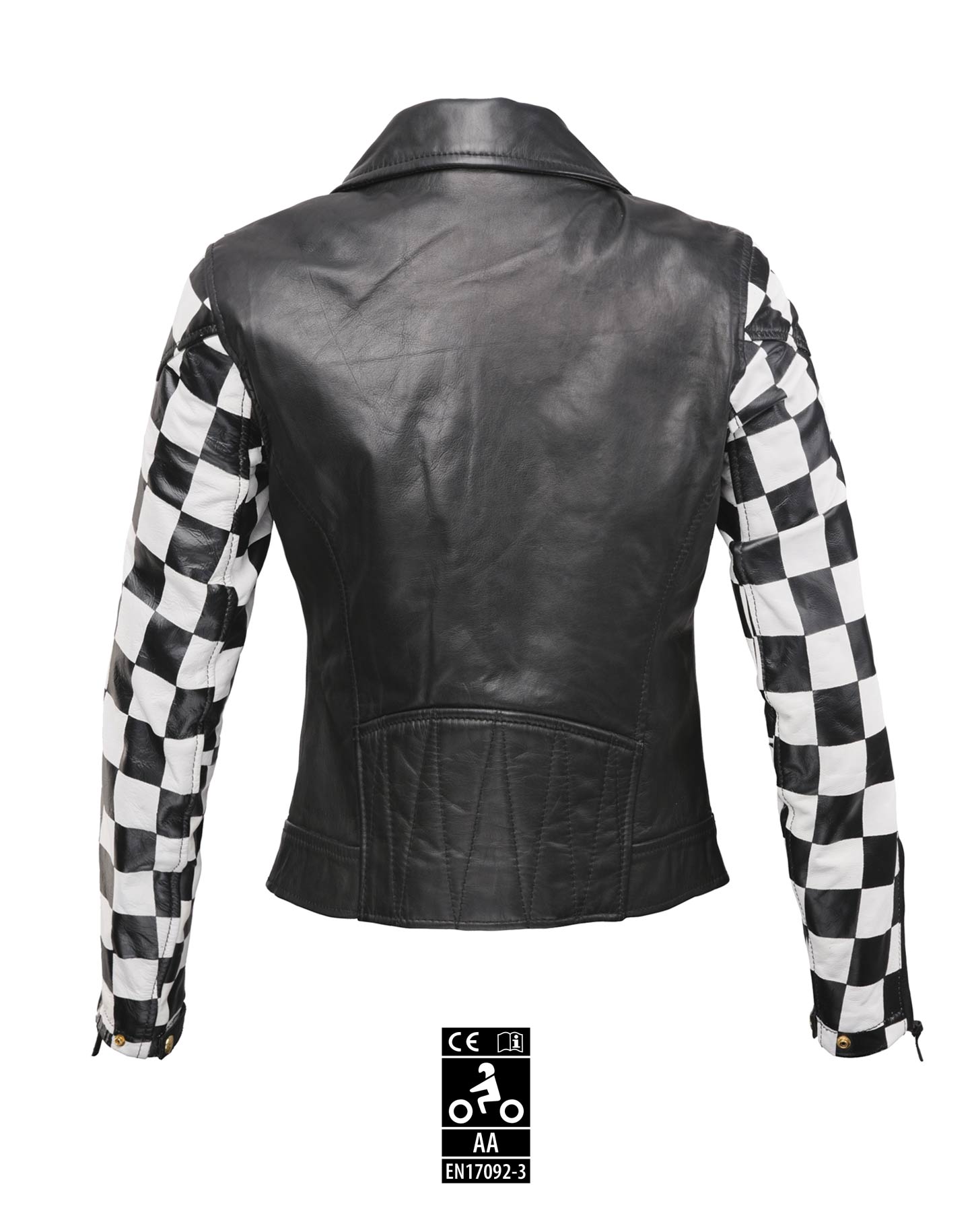 Chessboard  design leather motorcycle jacket from eudoxie