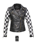 Checkboard design leather motorcycle jacket from eudoxie
