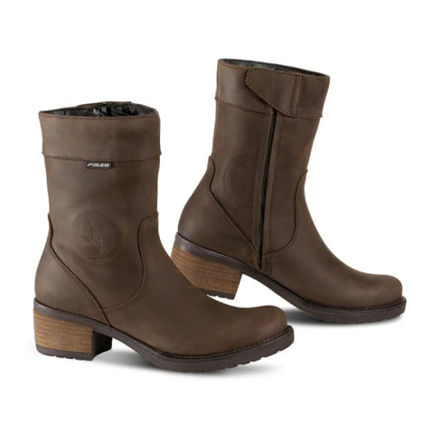 Brown leather women's motorcycle boots from Falco