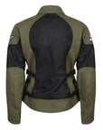 The back of Women's motorcycle summer mesh jacket in black and green from Moto Girl