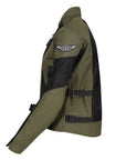 The side of Women's motorcycle summer mesh jacket in black and green from Moto Girl