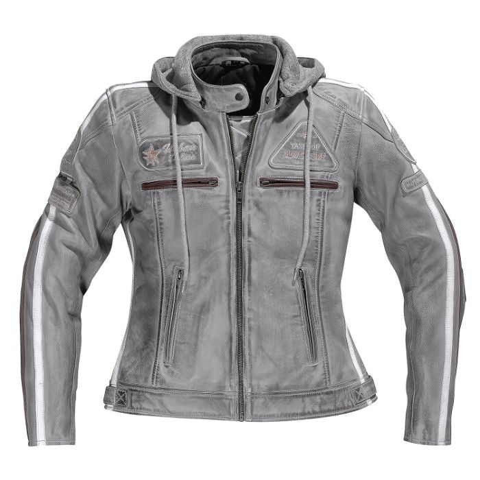 Grey women's leather motorcycle jacket Jolene from Difi