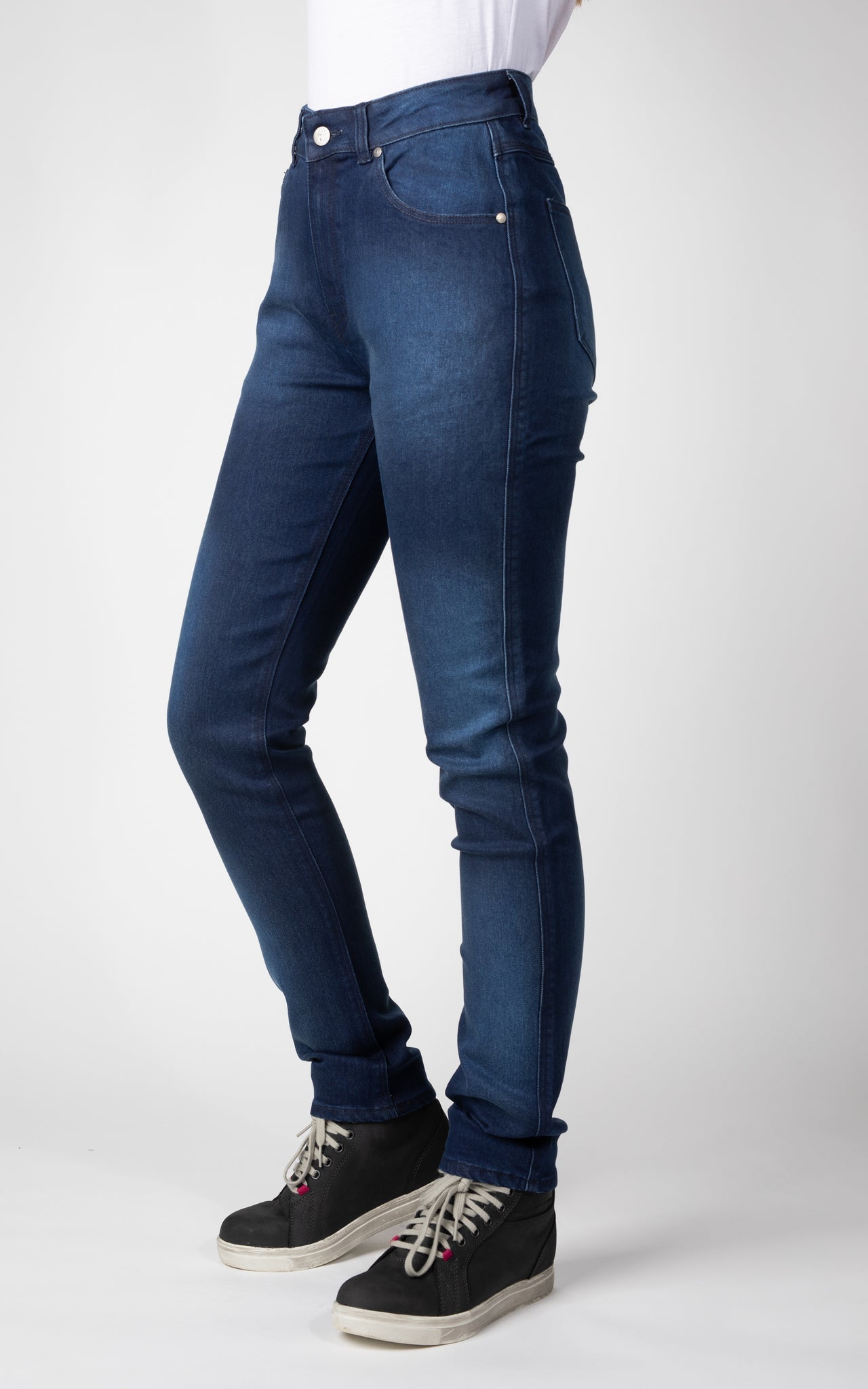 Woman&#39;s legs wearing blue lady motorcycle jeans from Bull-it