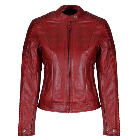 Red Valerie motorcycle leather jacket from Moto Girl