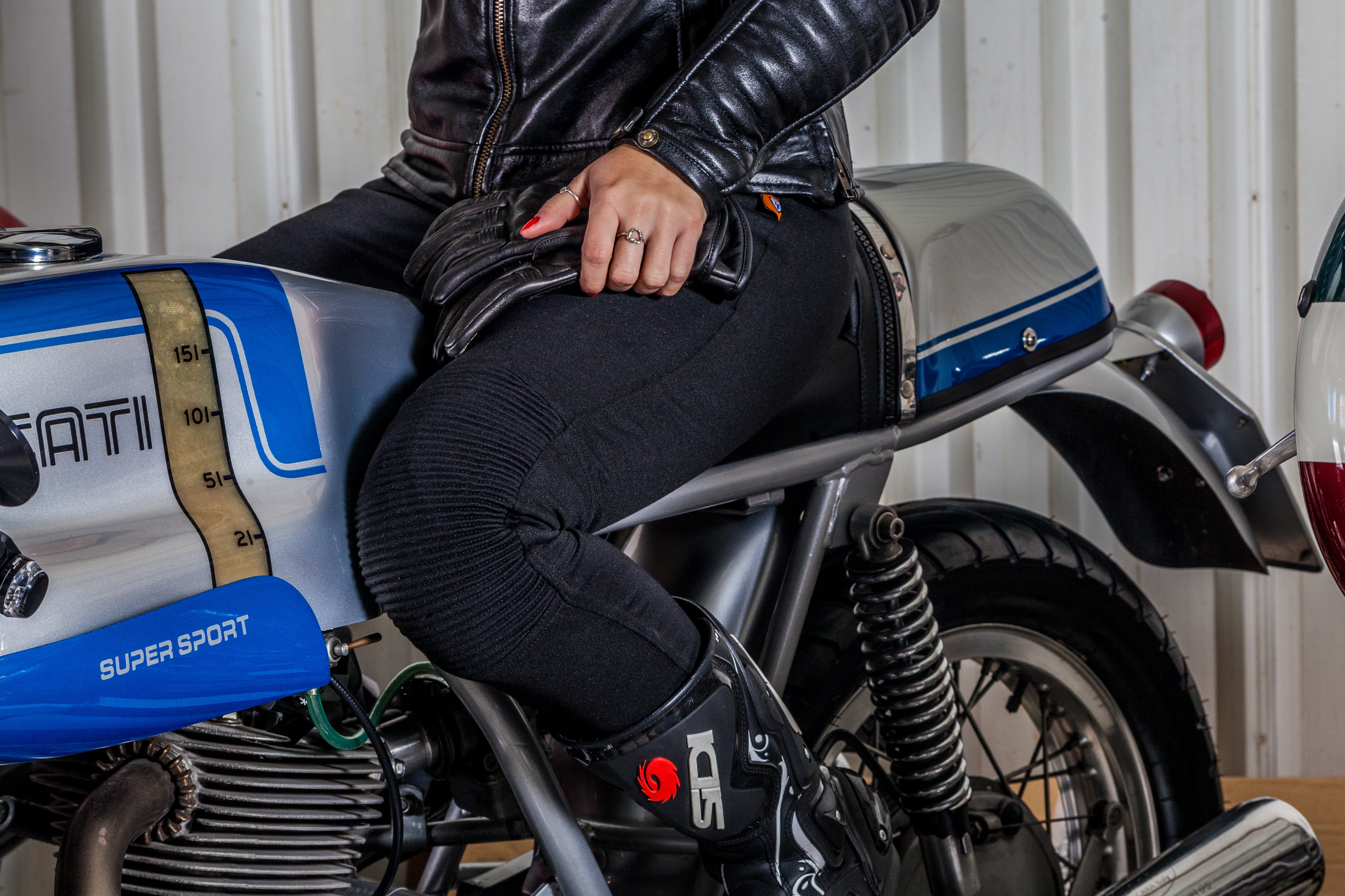Ladies Motorcycle Ribbed Knee Design Leggings from Moto Girl